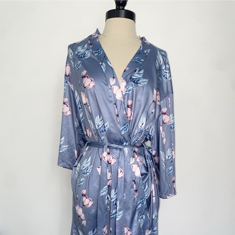 Taniri Blue Alexandra Floral Jersey Robe Bridal/Bridesmaid Women's One Size 1252